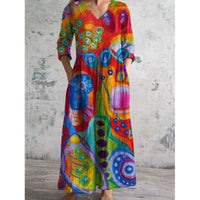 European And American-style Printed Casual Loose-fitting Long-sleeve Dress