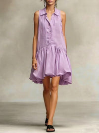 Single- Breasted Shirt Collar Ruffled Dress