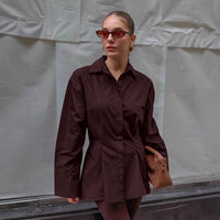 Waist-tucking Pleated Women's Elegant Pure Cotton Shirt