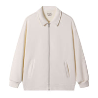 Japanese Retro Heavyweight 420g Silver Fox Fleece Solid Color Lapel Zip-up Jacket