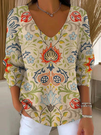 V-neck Long-sleeved Sweater Autumn And Winter 3D Printing Fashion Women's Wear