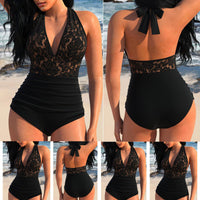 Sexy Patchwork Backless Tight-fitting Cinched Covering Belly Thin One-piece Swimsuit