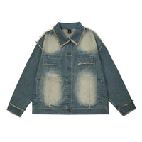 Guochao High Street Contrast Color Monkey Wash Denim Jacket
