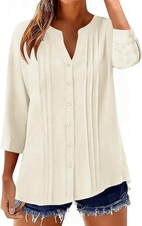 Pleated Casual Solid-Color Loose Cotton-Linen Shirt