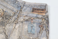3D Digital Printed Chain Denim Shorts
