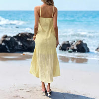High-End Elegant Sheer Spaghetti-Strap Backless Solid-Colored Waist-Cinching Bodycon Skirt