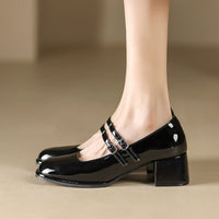Soft Leather Shoes Women's Chunky Heel Low-cut High Heels
