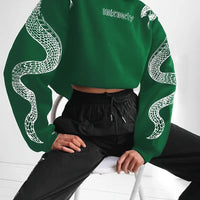 Women's Printed Hooded Pullover Loose-fit Vintage Sweatshirt Top