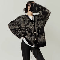 Loose V-neck Jacquard Lazy Sweater Cardigan