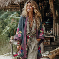 Spring And Autumn Casual Linen Shawl With Print Pattern