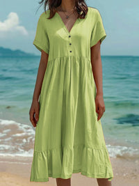 Solid-color Short-sleeve Fashionable Pleated Dress