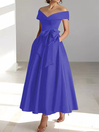 Satin Gown New Style Banquet Dress Off-shoulder Midi Length