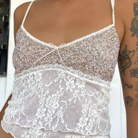 Printed Lace Patchwork Sexy Womens Vest