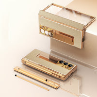 All-inclusive Electroplating Plain Leather Double Hinge Phone Case Hard Case With Pen Slot