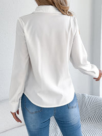 Women's Elegant Crinkled Solid Color Button Long Sleeve Office Shirt