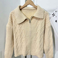 Women's Korean-style Lapel Cable-knit Sweater Coat
