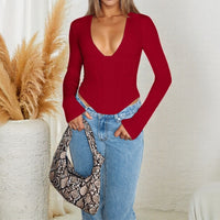 Women's Slim-fit Solid Color Long-sleeve Casual Top