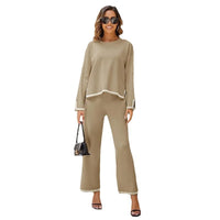 Women's Knitted 2-piece Set Long Sleeve Loose Top Wide Leg Pants Suit