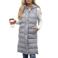 Ladies Hooded Sleeveless Zipper Cotton Padded Thickened