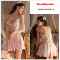 Lingerie Seductive Embroidered Lace With Chest Pad Satin Nightdress