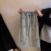 Girls' Fashion Personalized Embroidered Straight Jeans