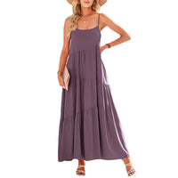 Womens Loose Casual Pleated Irregular Dress Beach Slip Maxi Dress