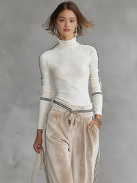 Stylish Casual Sporty Turtleneck Zip-up Wide-leg Pants Set