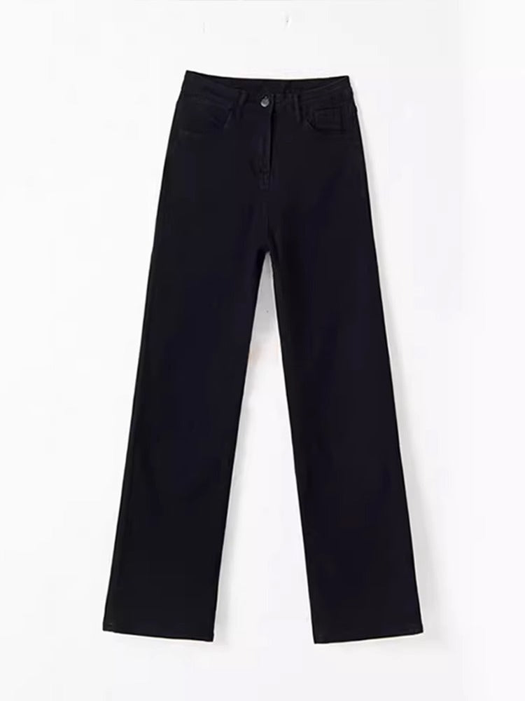 Plus Size Straight Black Jeans High Waist Wide Leg Pants