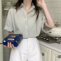 Women's Short-sleeve Blue Striped Shirt