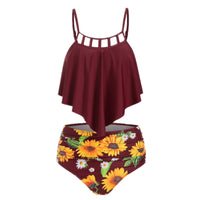Ruffled Sunflower-print High-rise Bikini European