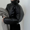 Warm Loose Versatile Short PU Leather Cotton Jacket For Women