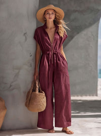 Retro Casual Resort-style V-neck Jumpsuit