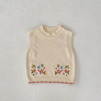 Autumn Children's Cute Embroidered Round Neck Pullover Vest