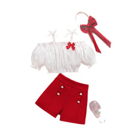 Red Button Shorts Bow Accessory Cute Style