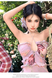 Women's Halterneck Floral Print Dress French-style Tube Top