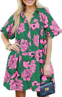 New Style Floral-print Loose-fitting Beach Dressshirt Dress