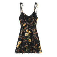 French-Style V-Neck Lace-Up Floral Print Dress For Women