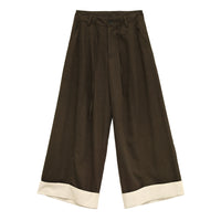 Cuffed, Contrasting-color Womens Casual Wide-leg Pants
