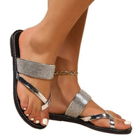 Toe Covering Rhinestones Strap Flat Bottom Beach Sandals