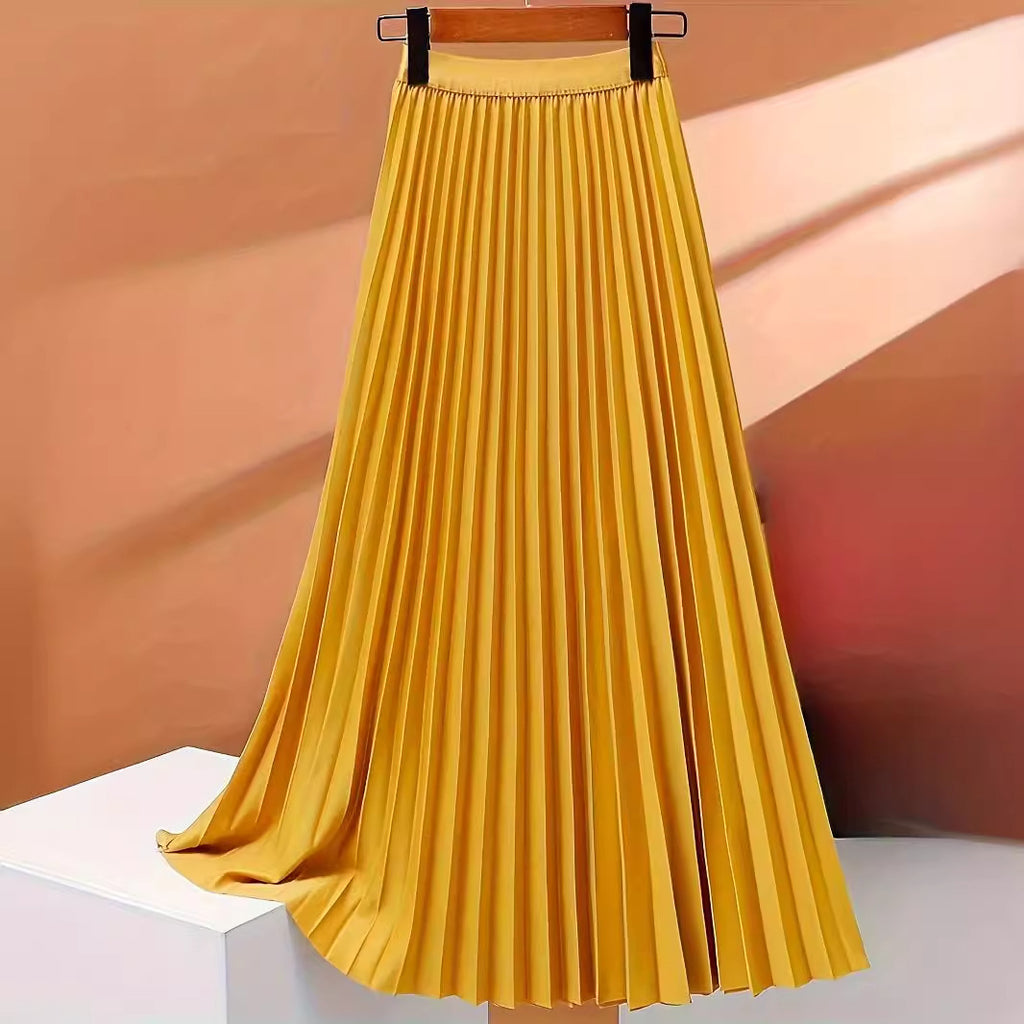 Fashion Women Solid Color Pleated Skirt Female