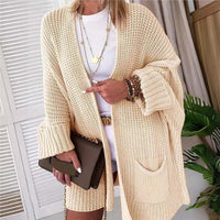 Front Cardigan Folding Batwing Sleeve Cardigan Oversized Knitted Sweater Coat