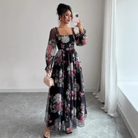 Elegant Long-Sleeve Printed Dress For Women