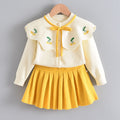 Western Style Knitted Two-piece Sweater Children Cute Long Sleeve Suit Skirt