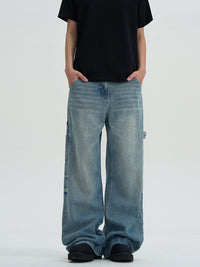 Washed Jeans Loose Wide Leg Straight Mop Trousers