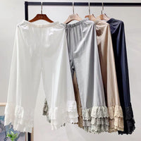 Elastic-Waist Solid Color Cotton-Linen Cropped Pants