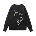 European And American Striped Facial Makeup Embroidered Pattern Loose Round Neck Sweater