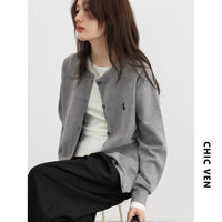 Autumn New Simple Solid Color Embroidered Knitted Cardigan Sweater