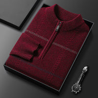 Mens Stand-Up Collar Long-Sleeve Half-Zip Knit Sweater