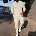 Men's Waffle Henley Neck Pants Long Sleeve T-Shirt Casual Set