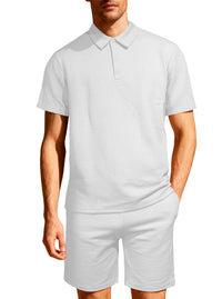 Jacquard Solid-color Loose-fitting Mens Casual Sportswear Set